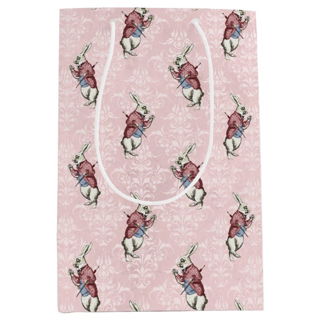 Dusty Blue & Pink Alice In Wonderland Baby Shower Medium Gift Bag (Front)
