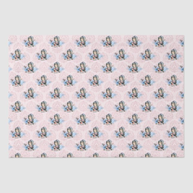 Dusty Blue & Pink Alice In Wonderland Baby Shower Tissue Paper (Front)