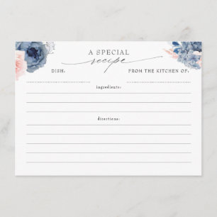 Dusty Blue Pink and Navy Elegant Recipe Cards