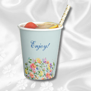 Dusty Blue Pink Bright Floral Bridal Shower Paper Cups