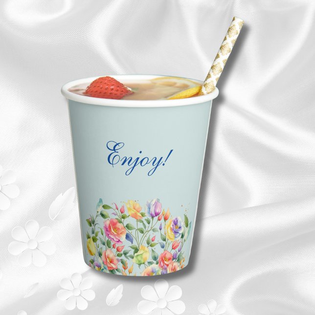 Dusty Blue Pink Bright Floral Bridal Shower  Paper Cups (Creator Uploaded)