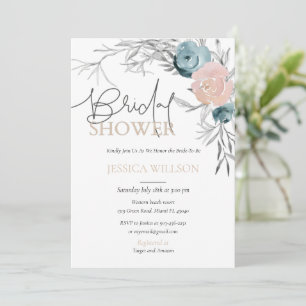 Dusty Blue & Pink Floral Bridal Shower Invitation