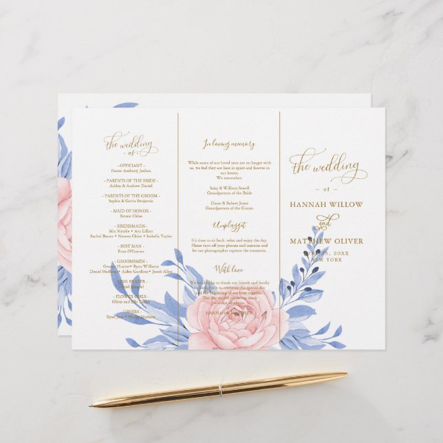 Dusty Blue Pink Floral Rustic Wedding Ceremony (Front/Back In Situ)
