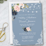 Dusty Blue Pink Floral String Lights Lace Wedding Invitation<br><div class="desc">Elegant Watercolor Dusty Blue Pink Blush Floral,  String Lights and Lace Wedding Invitation Card</div>