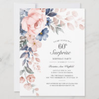 Dusty Blue Pink Floral Surprise 60th Birthday