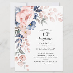 Dusty Blue Pink Floral Surprise 60th Birthday