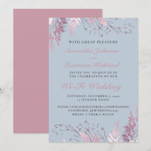 Dusty Blue Pink Floral Virtual Wedding  Invitation