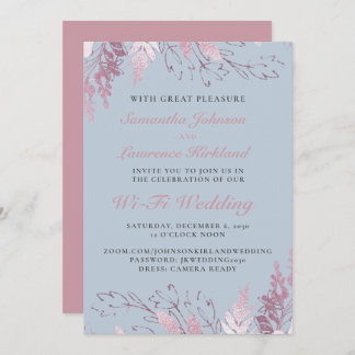 Dusty Blue Pink Floral Virtual Wedding Invitation