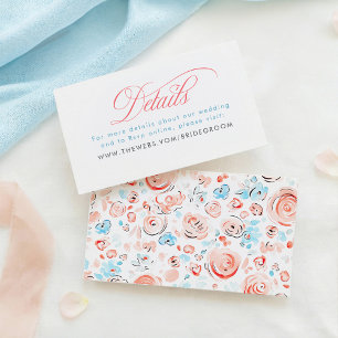 Dusty Blue Pink Floral Whimsical Wedding Details Enclosure Card
