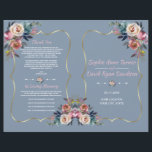 Dusty Blue Pink Flowers Gold Wedding Program<br><div class="desc">Romantic,  elegant design featuring delicate watercolour dusty blue,  misty rose flowers bouquets,  gorgeous floral divider,  on a dusty blue background. On the back a dusty blue misty rose bouquet. Use Personalise tool to add your info. For matching items,  please,  visit my Gold Dusty Blue Flowers Collection.</div>