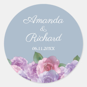 Dusty Blue Pink Purple Floral Wedding    Classic Round Sticker