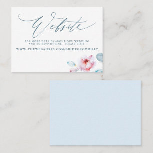 Dusty Blue Pink Rose Wedding Website Card
