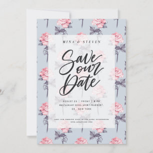 Dusty Blue & Pink watercolor Floral wedding Save The Date