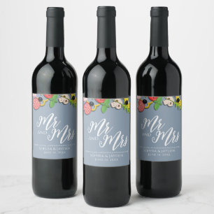 Dusty Blue PIZZA Modern Minimal Chic Wedding Wine Label