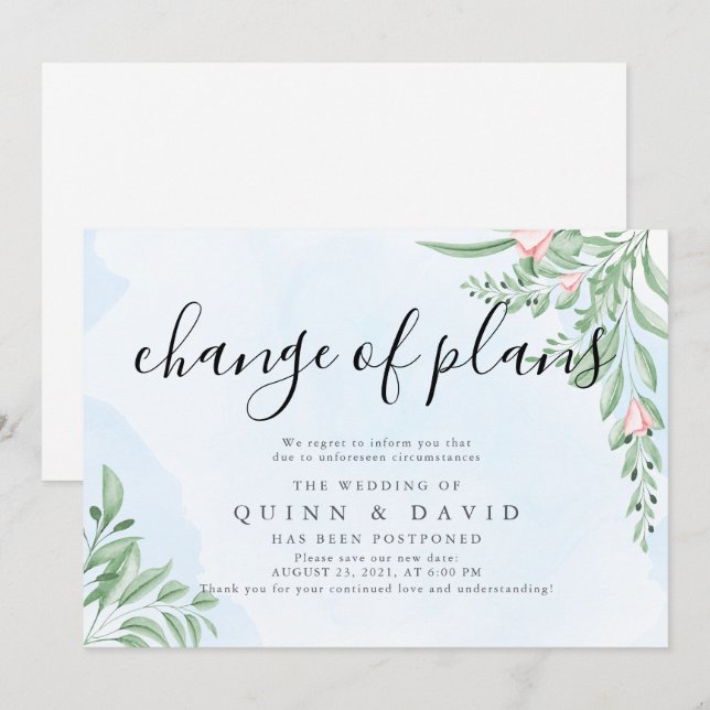 Dusty Blue Postponed Wedding Announcement Cards (Front/Back)