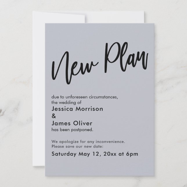Dusty Blue Postponed Wedding New Plan Update Card (Front)