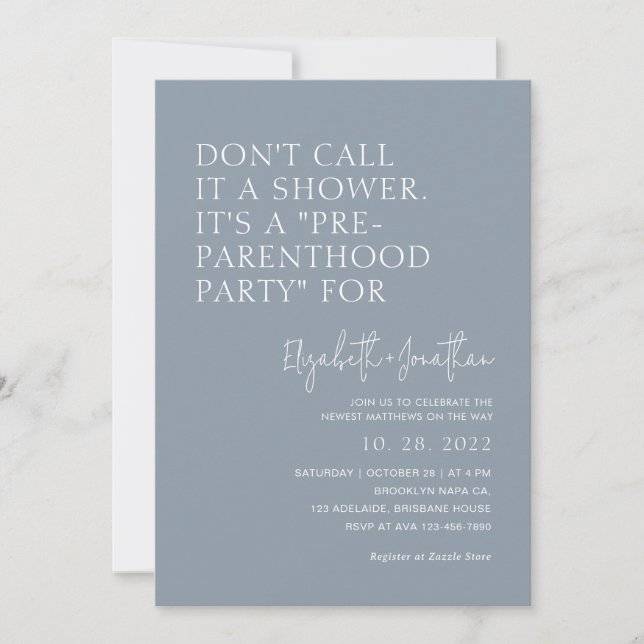 Dusty Blue Pre - Parenthood Party | Baby Shower  Invitation (Front)