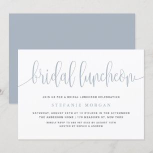 Dusty Blue Pretty Calligraphy Bridal Luncheon Invitation