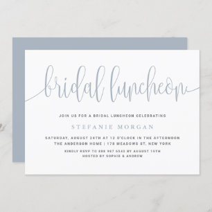 Dusty Blue Pretty Calligraphy Bridal Luncheon Invitation