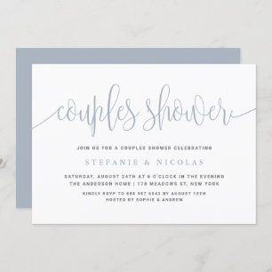 Dusty Blue Pretty Calligraphy Couples Shower Invitation