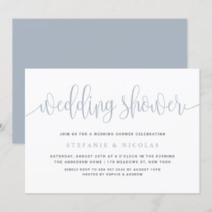 Dusty Blue Pretty Calligraphy Wedding Shower Invitation