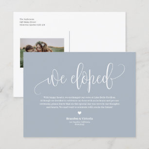 Dusty Blue Pretty Script Wedding Elopement Announcement Postcard