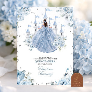 Dusty Blue Princess Fairytale Castle Quinceanera Invitation
