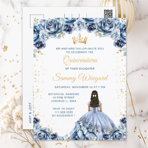 Dusty Blue Princess Floral Quinceañera Postcard