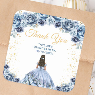 Dusty Blue Princess Quinceañera Thank You Square Sticker