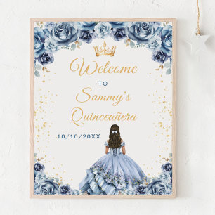 Dusty Blue Princess Quinceañera Welcome Poster