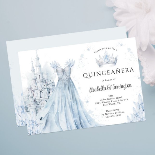 Dusty Blue Princess Winter Quinceanera Invitation (Creator Uploaded)