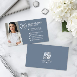 Dusty Blue Professional Photo Logo Business Card