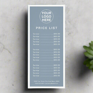 Dusty Blue Professional Price List Business Logo Rack Card
