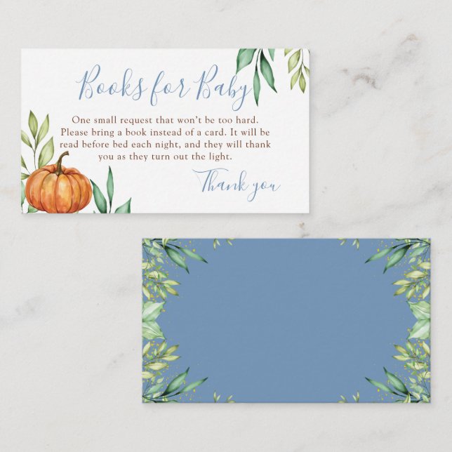 Dusty Blue Pumpkin Baby Shower Books for Baby Enclosure Card (Front/Back)