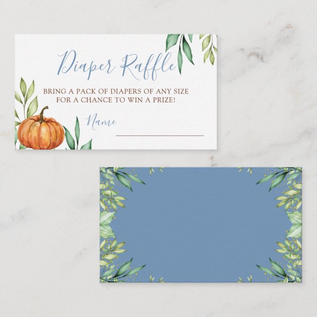 Dusty Blue Pumpkin Baby Shower Diaper Raffle Enclosure Card (Front/Back)