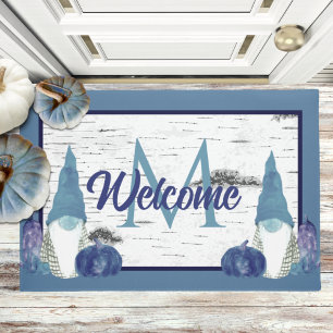  Dusty Blue Pumpkin Gnomes Aspen Rustic  Doormat