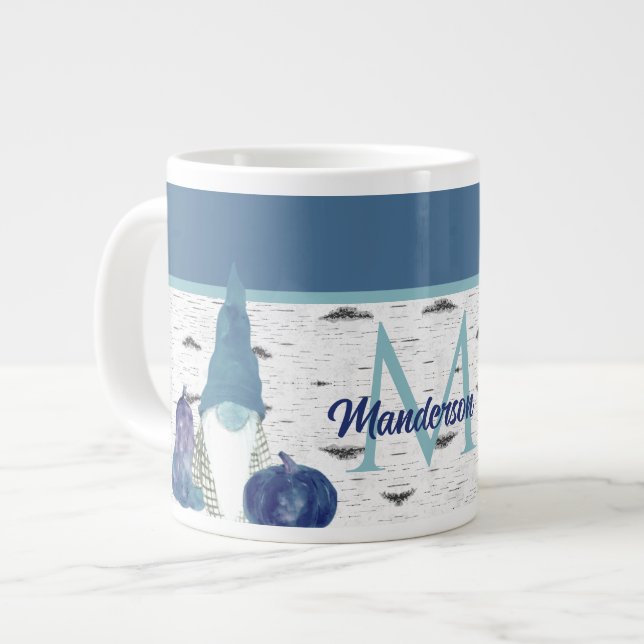  Dusty Blue Pumpkin Gnomes Aspen Rustic House  Gia Large Coffee Mug (Front Left)