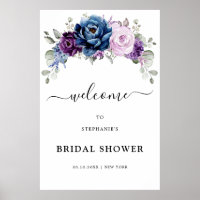 Dusty Blue Purple Blooms Bridal Shower Welcome Po