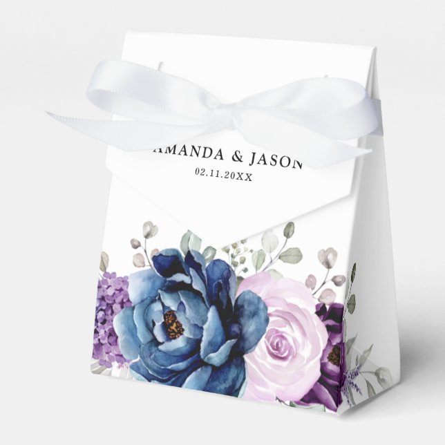 Dusty Blue Purple Blooms Wedding Thank You Favour Box (Front Side)
