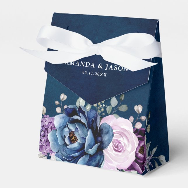 Dusty Blue Purple Blooms Wedding Thank You Favour  Favour Box (Front Side)