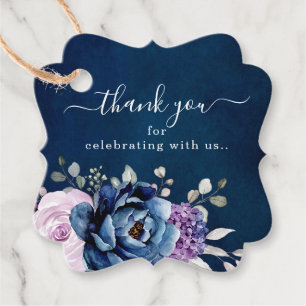 Dusty Blue Purple Blooms Wedding Thank You Favour Tags