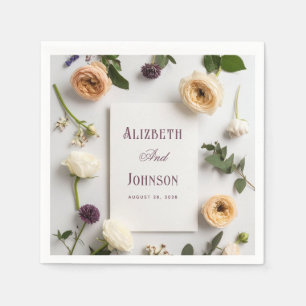 Dusty Blue & purple Country Rustic Roses Wedding Napkin