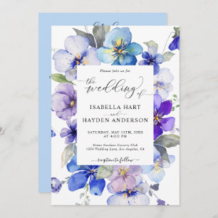 Dusty Blue Purple Floral All In 1 QR Code Wedding Invitation