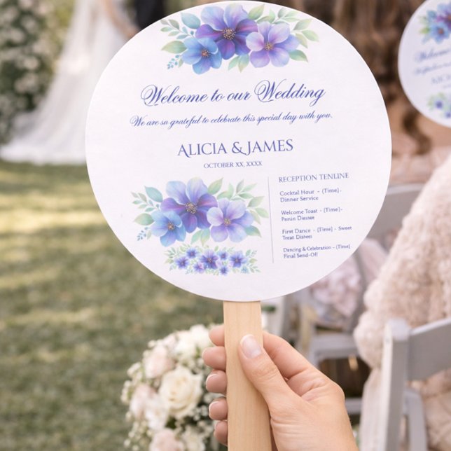 Dusty Blue  Purple Floral Wedding Program   Hand Fan (Creator Uploaded)