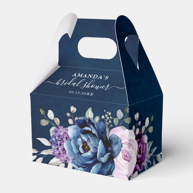 Dusty Blue Purple Lilac Blooms Bridal Shower Favou Favour Box (Back Side)