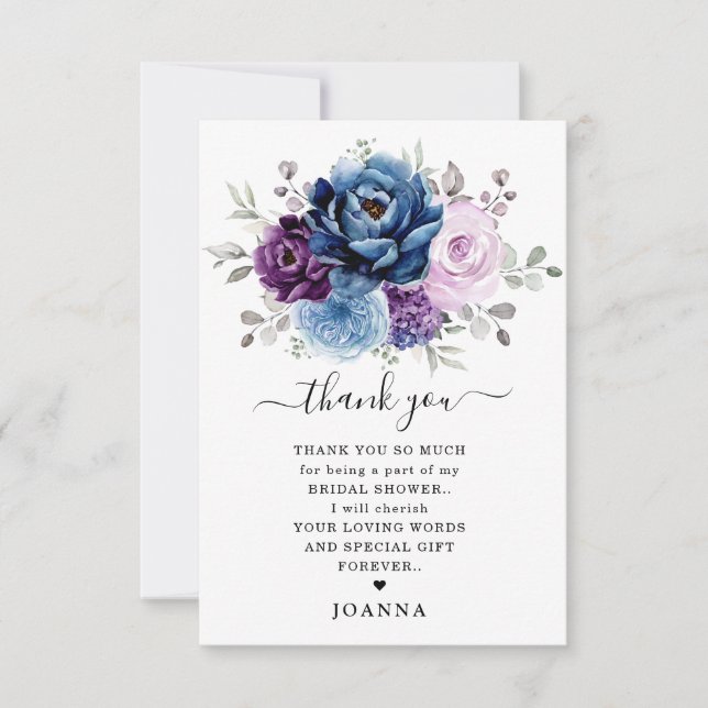 Dusty Blue Purple Lilac Blooms Bridal Shower Thank You Card (Front)
