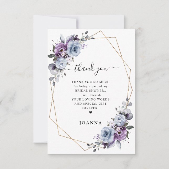 Dusty Blue Purple Lilac Blooms Bridal Shower Thank You Card (Front)