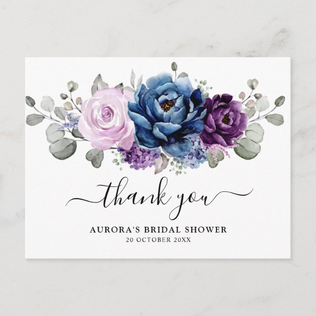 Dusty Blue Purple Lilac Bridal Shower Thank you    Postcard (Front)