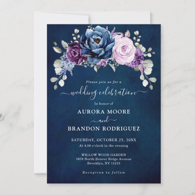 Dusty Blue Purple Lilac Wedding Celebration Invita Invitation (Front)