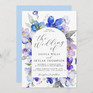 Dusty Blue Purple Mauve Navy Flower Wedding Invitation